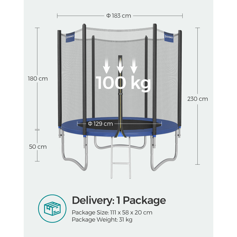 183x183x230cm Songmics 170012.56cm Hexagon Backyard Trampoline with Safety Enclosure, Black/Blue