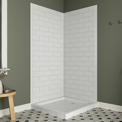 Streamline 2-Piece Glue-Up Corner Shower Wall Surround in White Tile Finish
