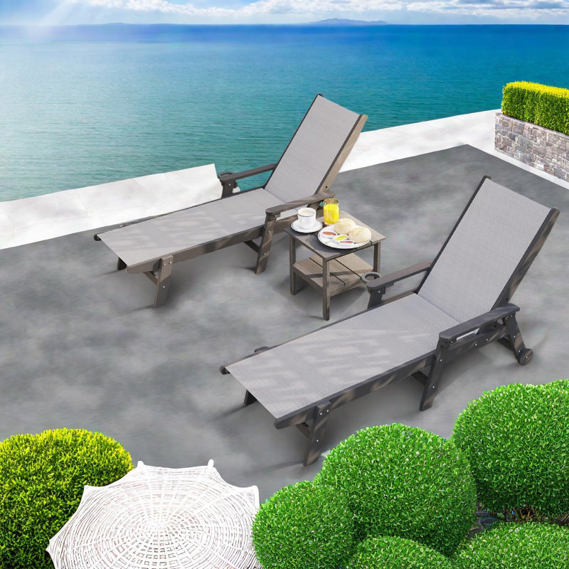 Ensemble de 2 chaises longues mobiles de patio mobiles ajustables au bord de la piscine