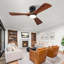 Ventilateur de plafond encastré avec lumière: DEL à intensité variable (3 couleurs), moteur à courant continu réversible intérieur / extérieur, 3 pales en bois massif pour la chambre à coucher, patio.