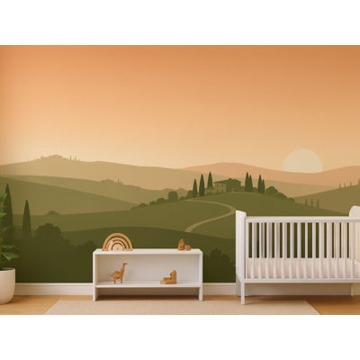 Tuscan Hills Wallpaper Mural, Peel and Stick Kids Room Wall Mural, Layered Silhouette Landscape Nursery Wallpaper