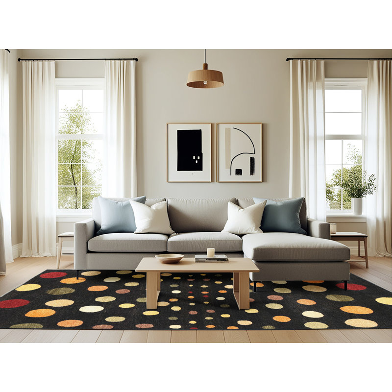 Tapis contemporain noir / rouge, Rectangle 6 pi x 9 pi