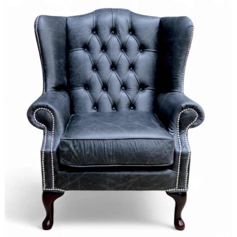 Upholstered Wingback Chair, Cracked Wax Black