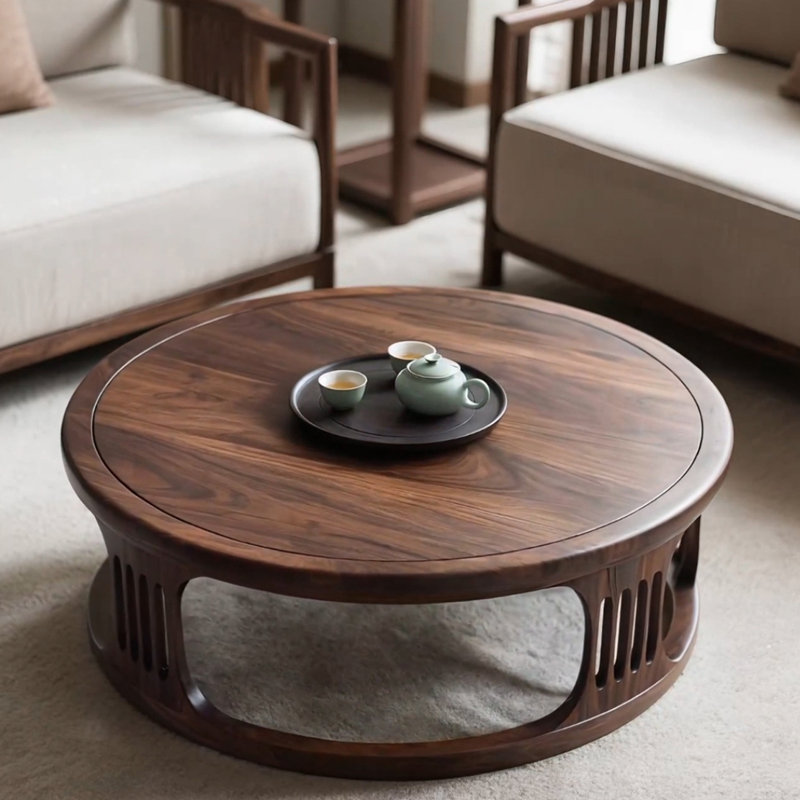 Walnut Round Coffee Table, 17.7" H x 39.4" W x 39.4" D