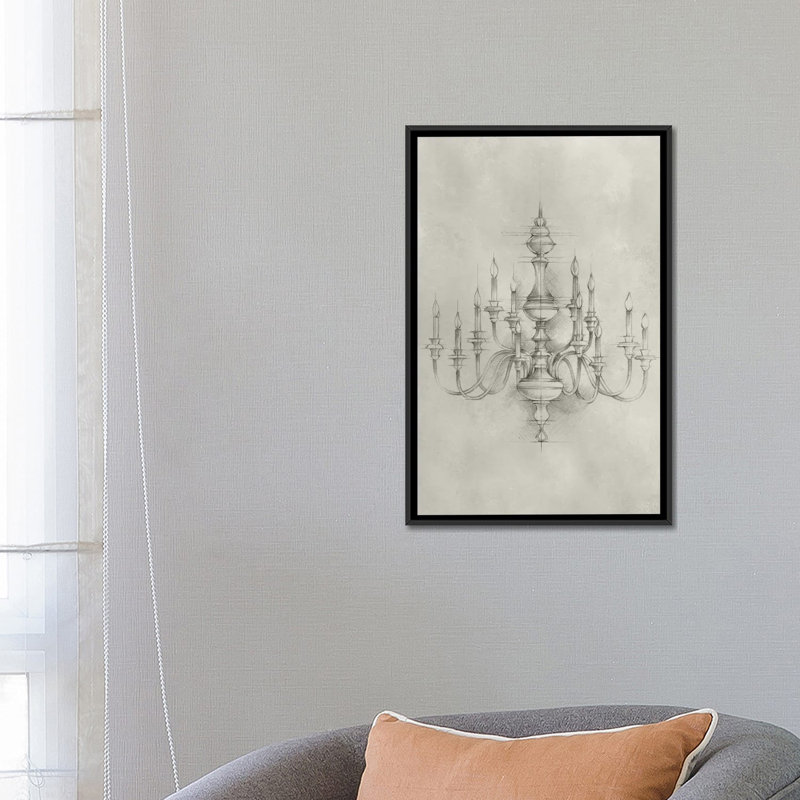 «Chandelier Schématique I», impression sur toile, H 26 po x l 18 po x P 1,5 po, Toile avec cadre noir