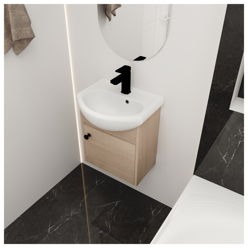 Meuble-lavabo mural 18 po avec lavabo en céramique chêne clair