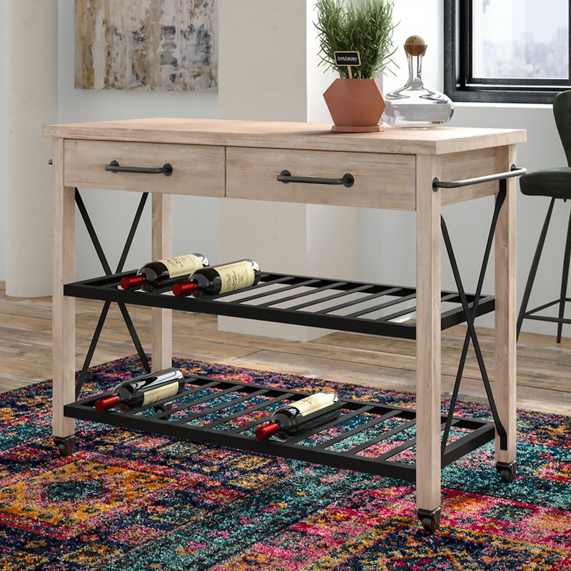 Kitchen Island with Pine Solid Wood Top, 33.5" H x 31.5" W x 17.7" D