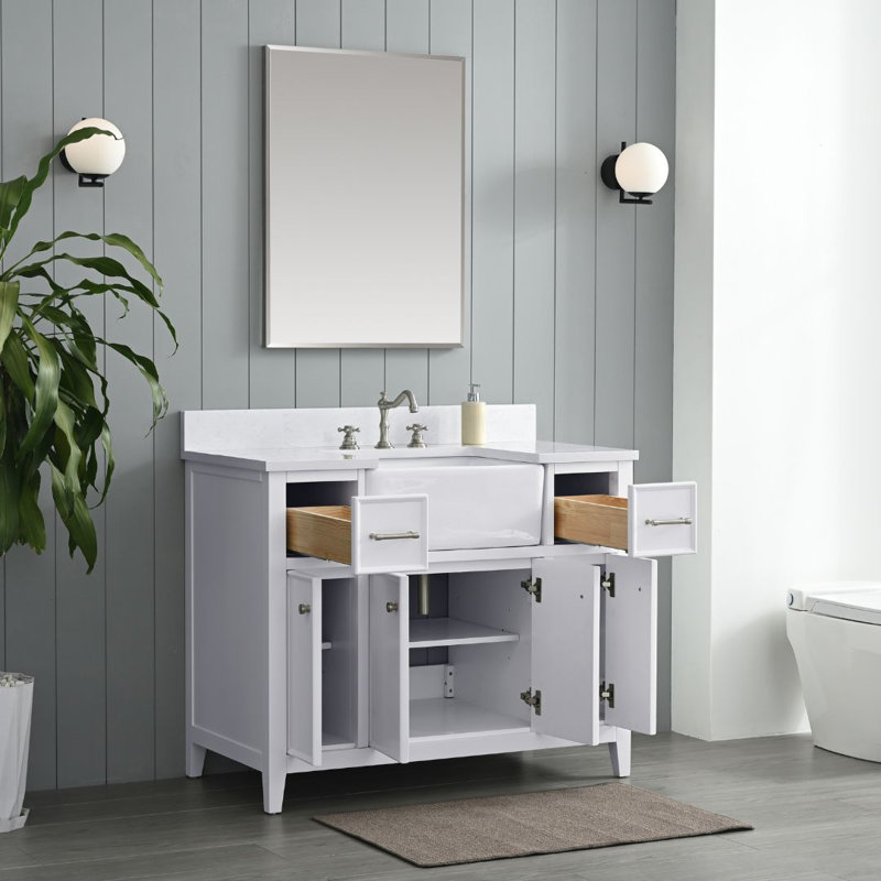 Meuble-lavabo simple 42 po Aisa, Blanc / nickel brossé