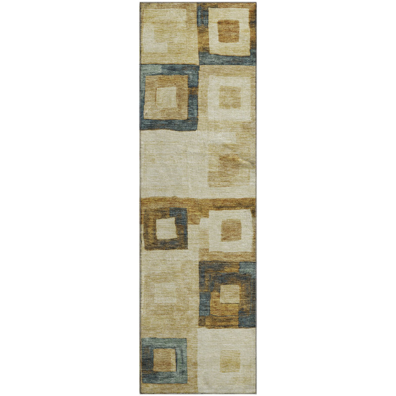 Premium Machine Washable Ducote AMF1142 Geometric Rug, Runner 2'3" x 7'6"