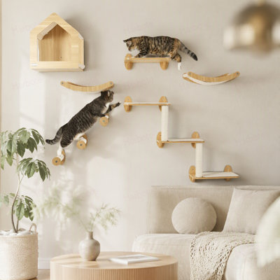 Arbre à chat unique fabriqué à partir d'étagères à chat avec 10 niveaux pour plus de hauteur, arbre de chat mural avec aire de jeu et hamacs