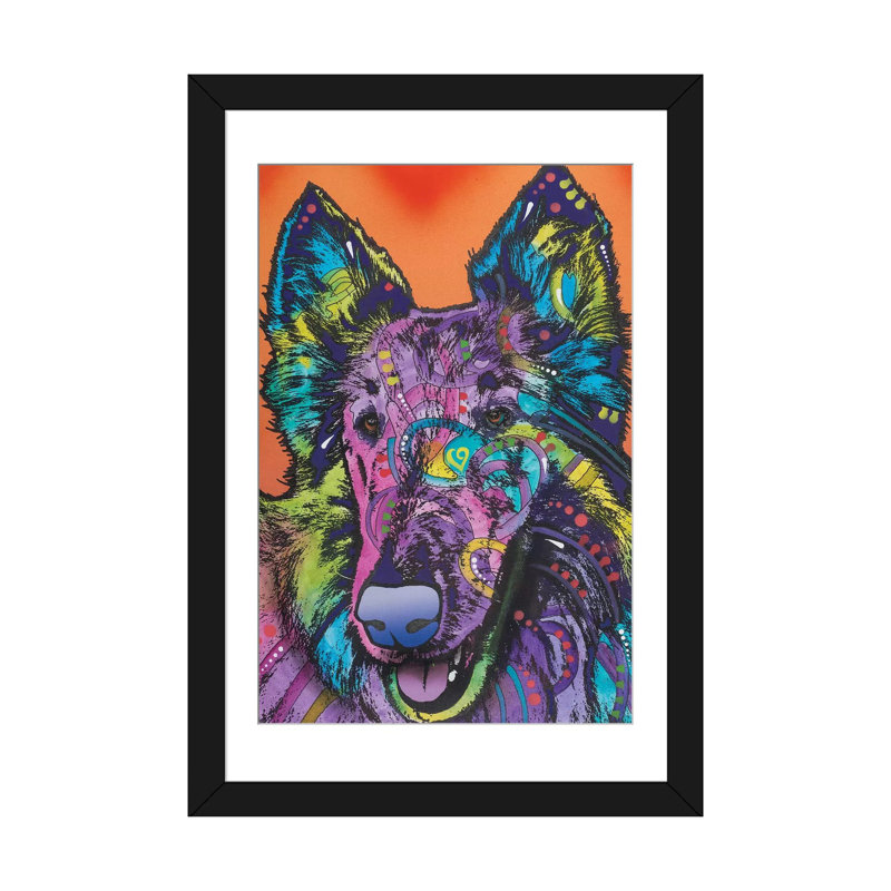 «Ava, Collie», impression sur toile, H 32 po x l 24 po x P 1 po, Papier beaux-arts encadré noir, Blanc