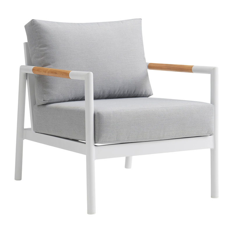 Chaise d'extérieur gris Odda en aluminium et bois de teck, Blanc / Gris