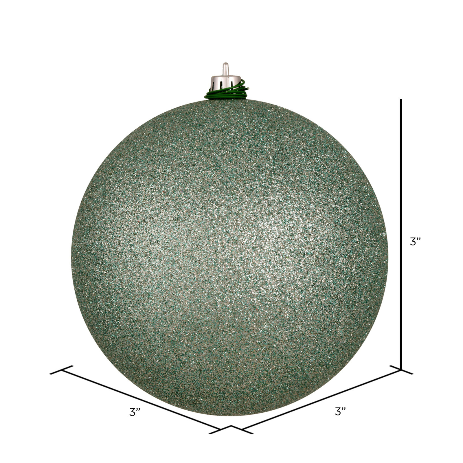 Holiday Décor Ball Ornament, 3" H x 3" W x 3" D, Frosty Mint Glitter