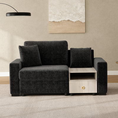 Canapé modulaire en chenille de 63,2 po avec accoudoirs de rangement et console centrale pour le salon