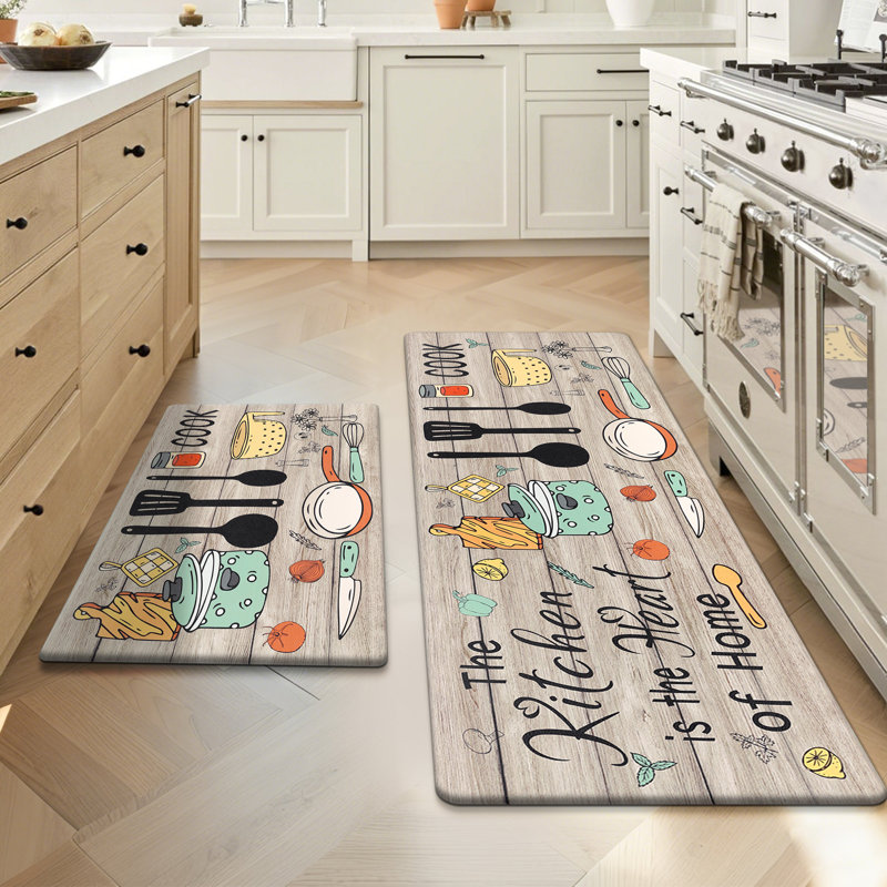 Ensemble de 2 tapis de cuisine Duwaine, Brun, Tapis de couloir 17 po x 28 po + 17 po x 48 po