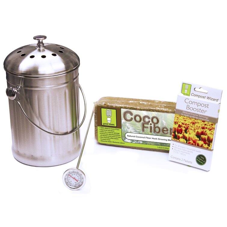 Good Ideas Compost Wizard .75 Gal. Essentials Kit Stainless Steel with  Booster Kit