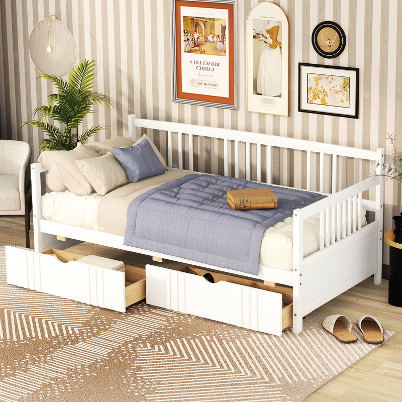 White Twin Daybed With Functional Drawers - Enhances Your Bedroom Solid Wood Two Improves Efficiency, White
