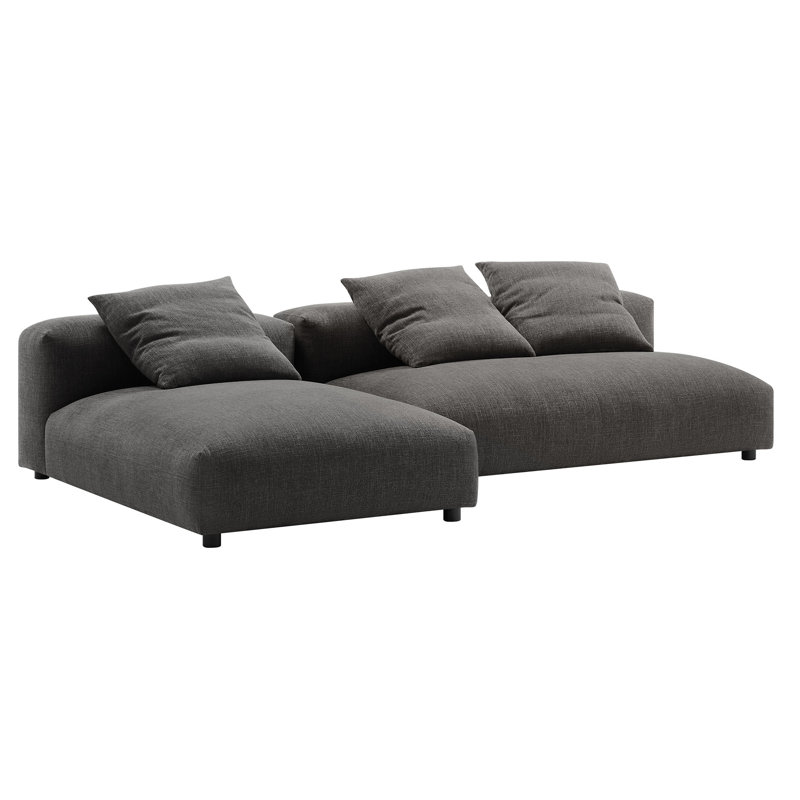 Solace 2-Piece Modular Upholstered Sectional Sofa With Chaise, Charcoal Fabric