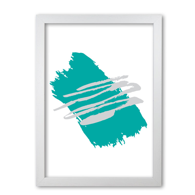 Teal Jaggered Paint Brush Abstract - Print, White Grain Frame, 30 cm H x 21 cm W x 5 cm D