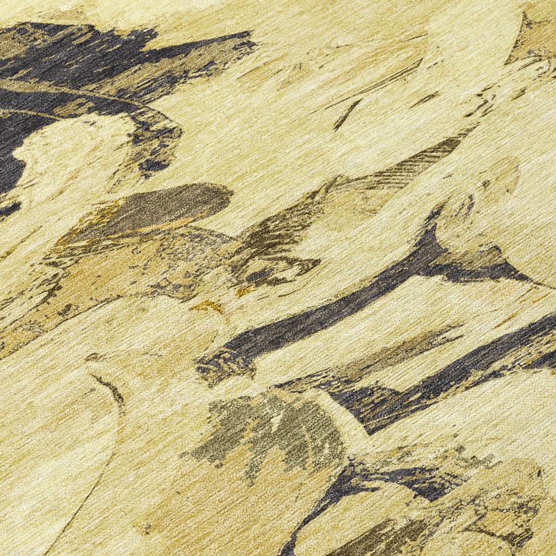 Gold Abstract Machine Washable Indoor/Outdoor Rug 30" x 20"