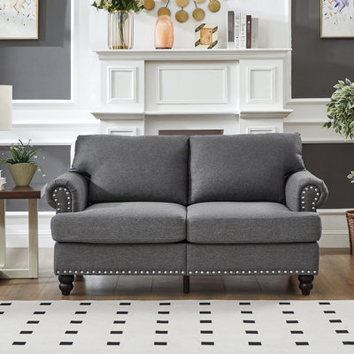 59.5", Comfortable And Fashionable, , Upholstered, Round Armrest, Silver Nails, Solid Wood Leg Support, High - Density Spring Pocket Seat Cushion, Removable Cushion Cover, Storage Space Fashionable