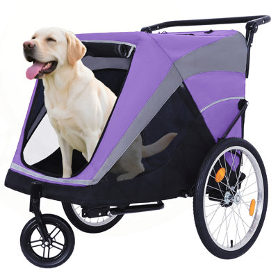 2-in-1 Bike Trailer & Push Cart for Pets - Detachable Bike Hitch, Quick Release Wheels, and Underneath Storage Bag, Holds Pets Up to 88 lbs