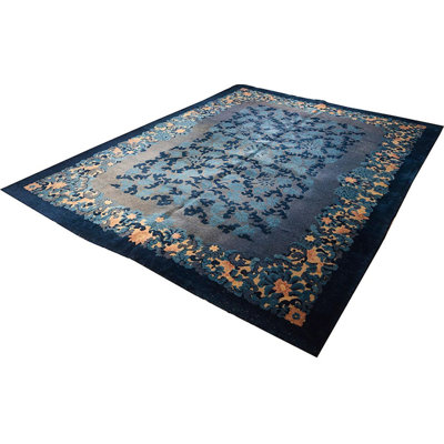 Tapis chinois en laine noué à la main de 9 pi 0 po x 11 pi 11 po des années 1920