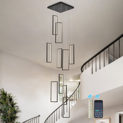 10 - Light Unique Rectangle LED Dimmable Pendant Long Staircase Chandelier