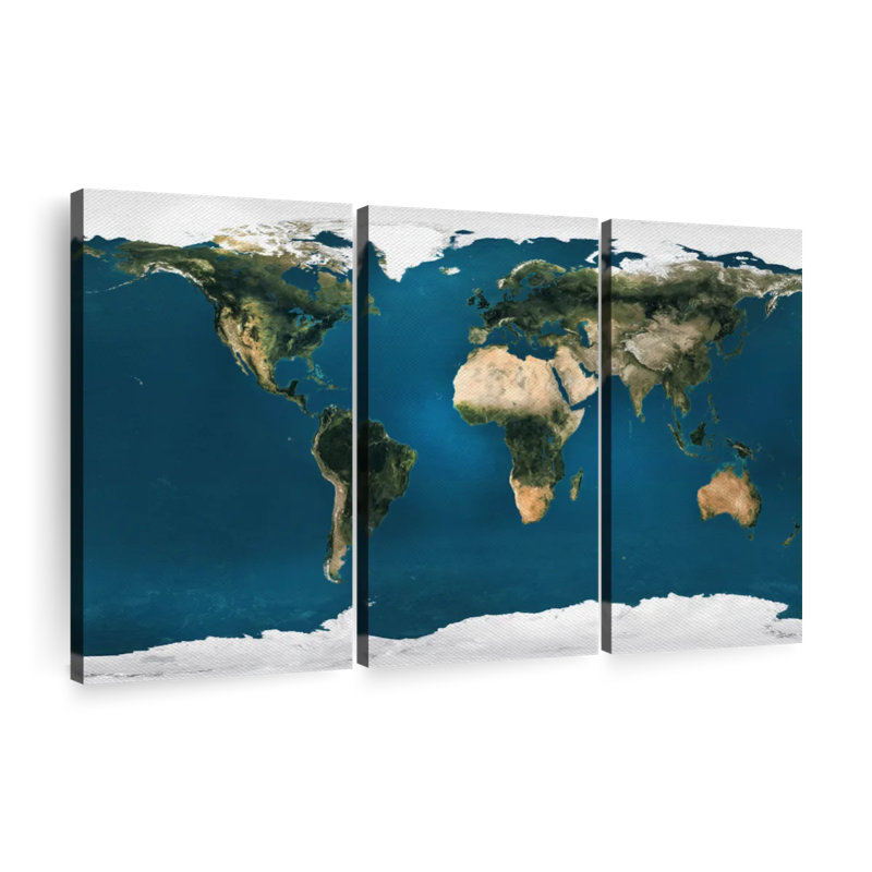 Ensemble de carte du monde sur toile 3 pièces, H 20 po x l 33 po x P 1,25 po