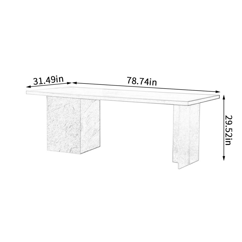 Oak Solid Wood Top Dining Table, 31.49" W x 78.74" L