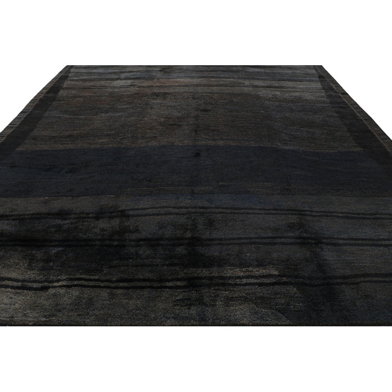 Rug & Kilim’S Moroccan Rug In Grisaille Blue, Gray And Black Stripes