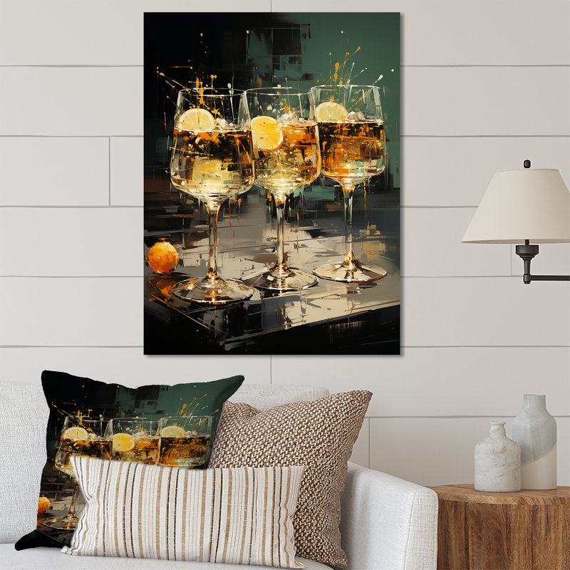 Yellow Vesper Vibrance Twilight Turquoise Cocktails - Cocktails Metal Wall Art, 32" H x 16" W x 1" D