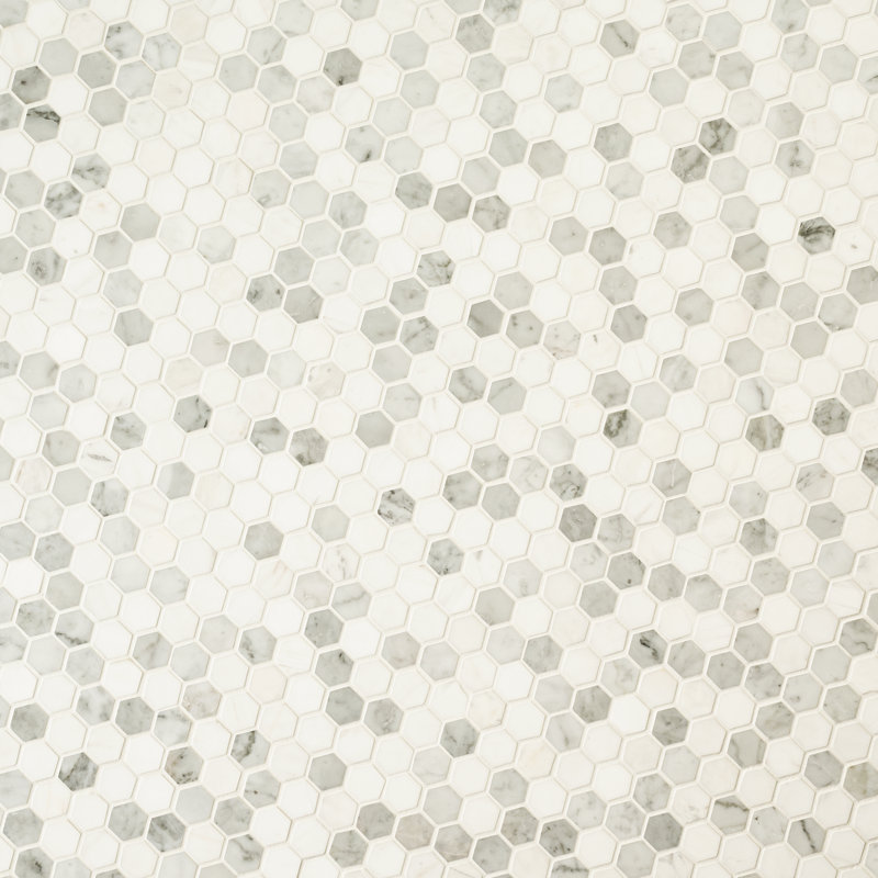 Calabria Frost Hexagon 12 in. x 12 in. Polished Marble Mosaic Floor and Wall Tile