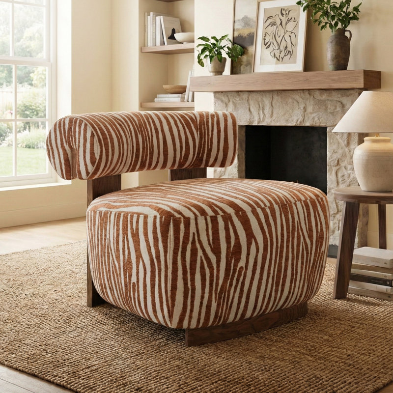 Tilton Zebra-Stripe Chenille Accent Chair, Orange