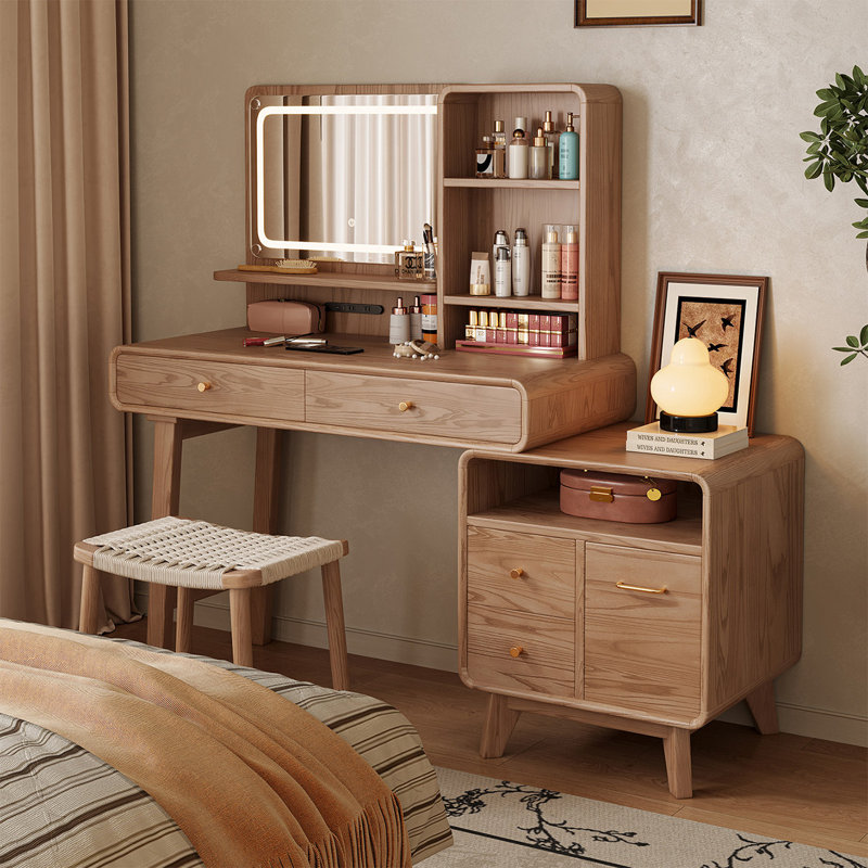 Coiffeuse moderne minimaliste en bois massif avec commode intégrée (55,12 po)