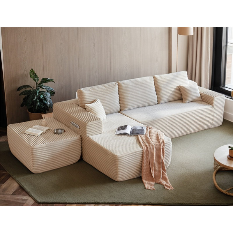 Canapé modulaire de 104 po avec méridienne en forme de U, canapé modulaire moderne avec assise profonde, canapé rembourré de 104 po
