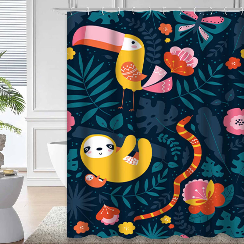 Rideau de douche à motif de papillon paresseux avec 12 crochets Tropical Jungle, L 72 po x l 84 po