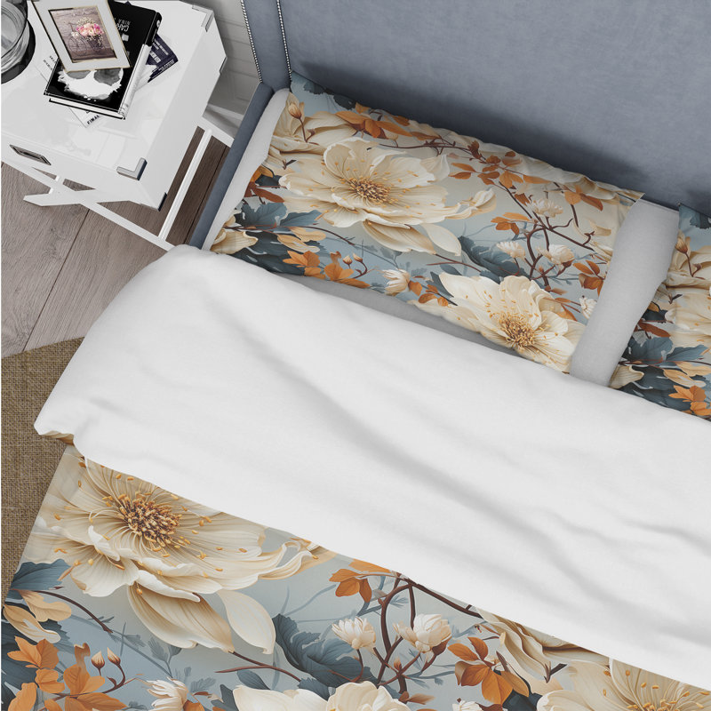 Ensemble de housse de couette à motif floral de couleur pastel, Housse de couette pour grand lit et 2 taies décor