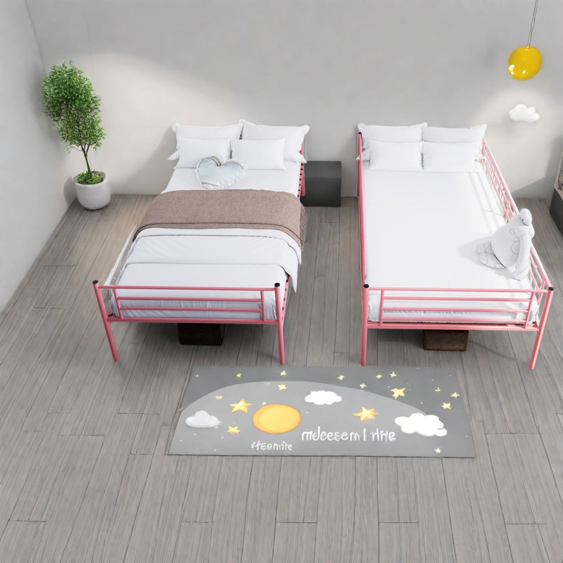 Lits gain d'espace avec rangement, lit superposé moderne en métal rose pour la maison