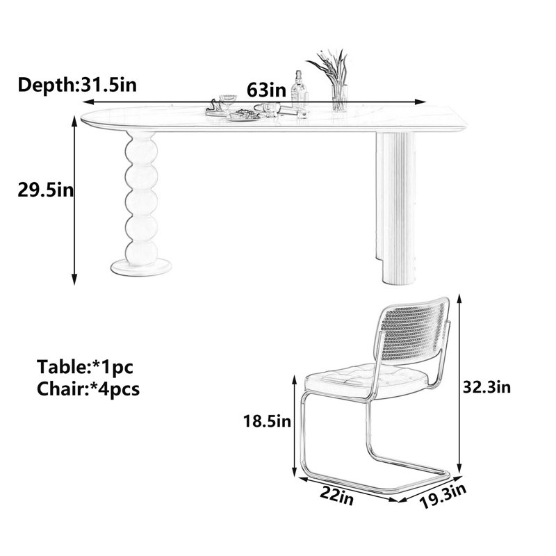 Table îlot en pierre frittée crème, H 29,5 po x l 63 po x P 31,5 po
