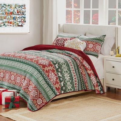 Greenland Home Fashions Fair Isle Red 2-Piece Twin Size Quilt Set 68x88 + 20x26