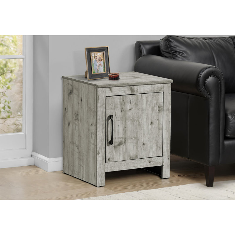 Table d'appoint, H 22 po, table de bout, rangement, table de chevet, salon, chambre à coucher, stratifié gris rustique, transitionnel