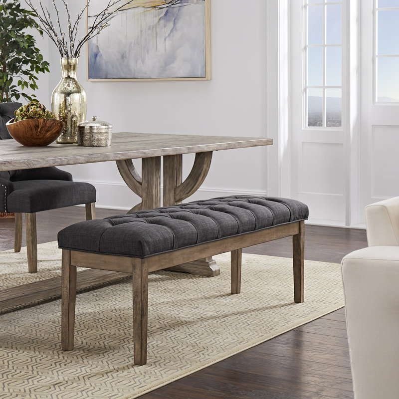 Dukinfield Upholstered Bench, Antique Gray, Dark Gray Linen