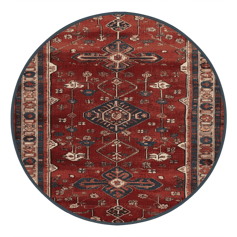 Tapis turc noir lavable à la machine, Rond 6 pi