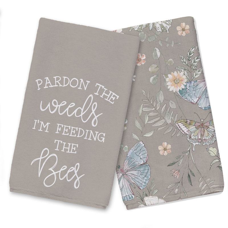 Cotton Floral Tea Towel Kitchen Towel, Gray