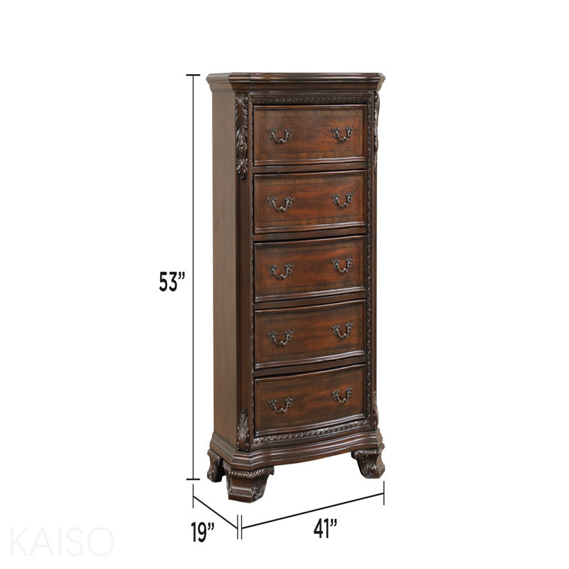 Commode à 5 tiroirs de style traditionnel avec poignées de tiroir en métal en bois de noyer
