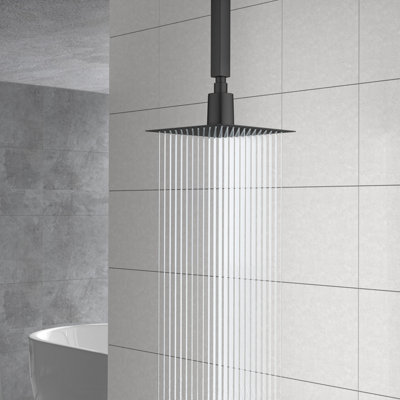 8" Square Rain Shower Head, Ultra-Thin Design 304 Stainless Steel Ceiling Shower Head, Wall/Ceiling Mounted, Black