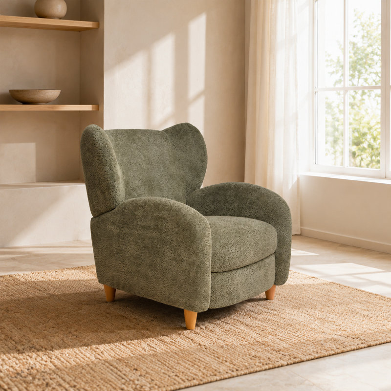 Chaise d'appoint multifonctionnelle à dossier incurvé moderne avec fonction de repose-pieds en chenille vert olive pour les espaces de salon, d'étude et de loisirs