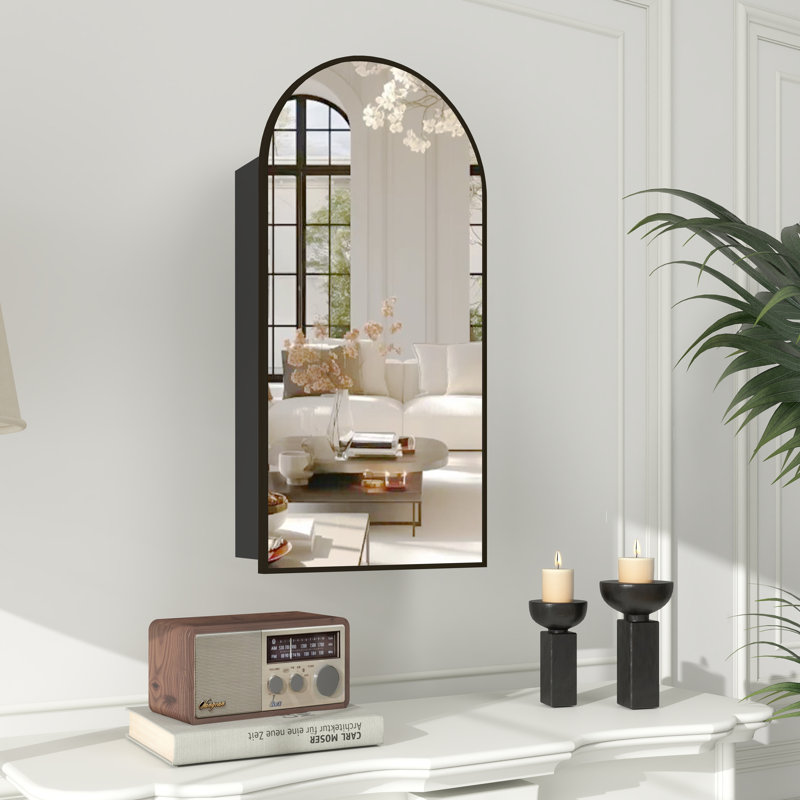 Tabbatha Accent Medicine Cabinet with Mirror Aluminum Alloy Brushed Frame Mirror, Black, 29.5" H x 15.7" W x 4.6" D