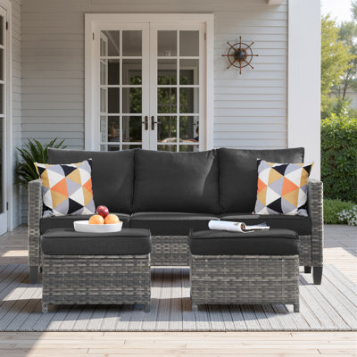 Canapé de patio extérieur en osier avec coussins de 76,77 po de large Harbin